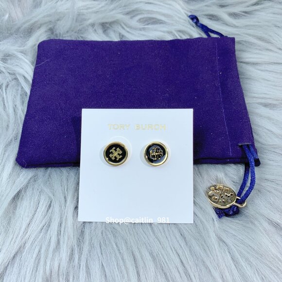 Tory Burch Kira Enameled Circle Stud Earrings - Black (Brand New) - Picture 2 of 5